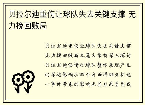 贝拉尔迪重伤让球队失去关键支撑 无力挽回败局